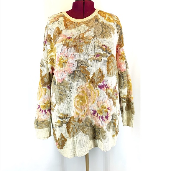 Ralsey Vintage Large Rose print Long Knit Sweater
